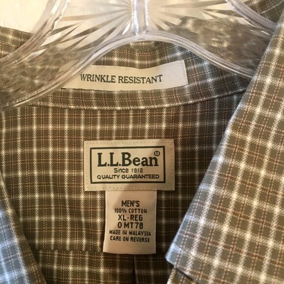 LL Bean Long Sleeve Button Down Shirt Plaid Shirt Green White Brown Size XL - Picture 4 of 6